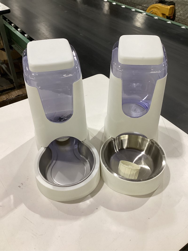 Condition photo showing Good Condition for automatic cat feeder and water dispenser with stainless steel bowl dog gravity food feeder and waterer for small medium pets puppy kitten 1 gallon x 2 white?3.8l*2?
