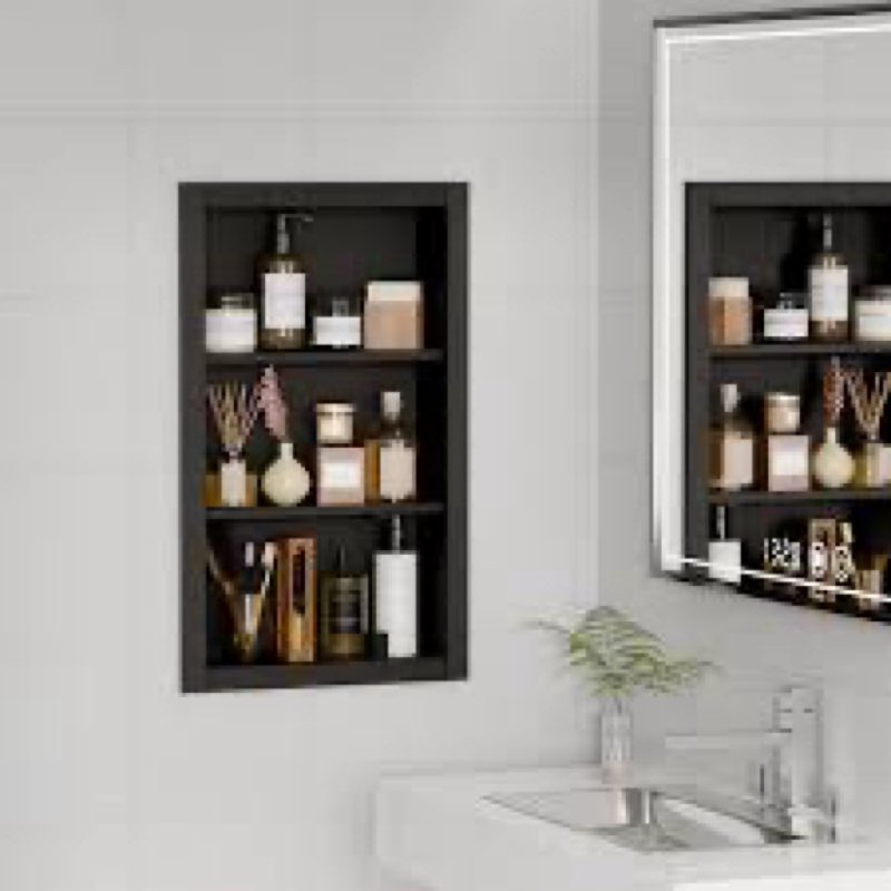 HAIDAIYA 14'' * 24'' Recessed Medicine Cabinet Wall Niche Wood, 3-Tier Bathroom Niche Insert for Dry