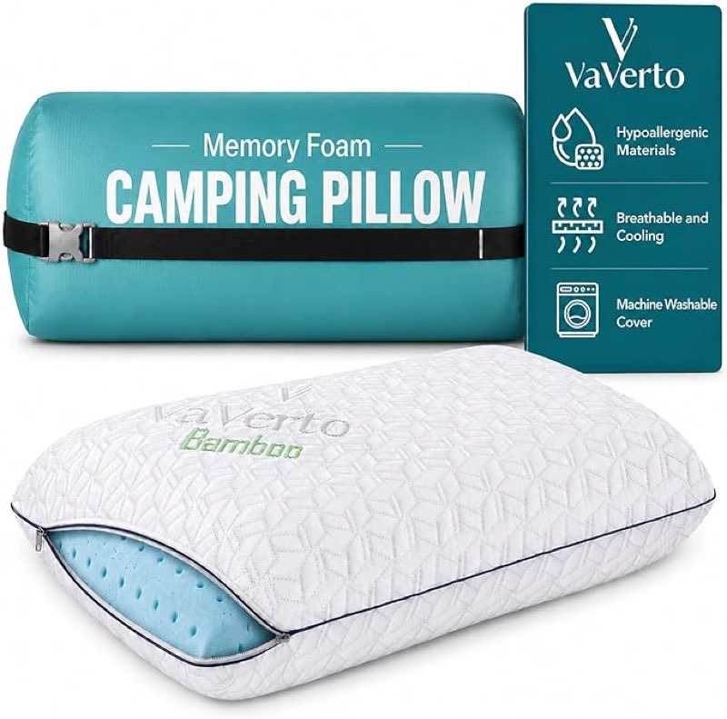 vaverto small memory foam bed pillow for camping - compressible medium firm, breathable cover, machine washable, ideal backpacking visit the vaverto store set of 2 ) 