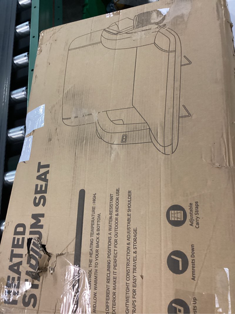 Condition photo showing New/Like New for hoperan dual-sided heated stadium seats for bleachers with back support, 3 levels heating stadium seating for bleachers seat with backrest, 5 pockets portable stadium chair for outdoor black 23"