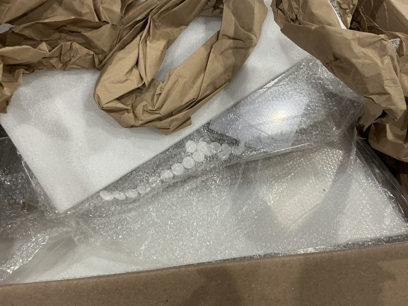 Condition photo showing As Is for lounsweer 2 pcs acrylic sink splash guard 23.5" x 4.5" x 16" clear protective splash guard with easy to reach cutaway countertop partition for kitchen bathroom home hospitals labs