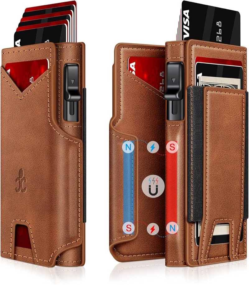 wallet for men wallet with slim pop up card holder 9-13 cards, bifold minimalist smart wallet rfid b