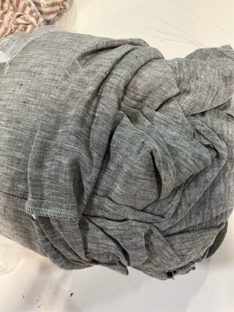 Condition photo showing As Is for european linen duvet cover set, full/queen, charcoal chambray