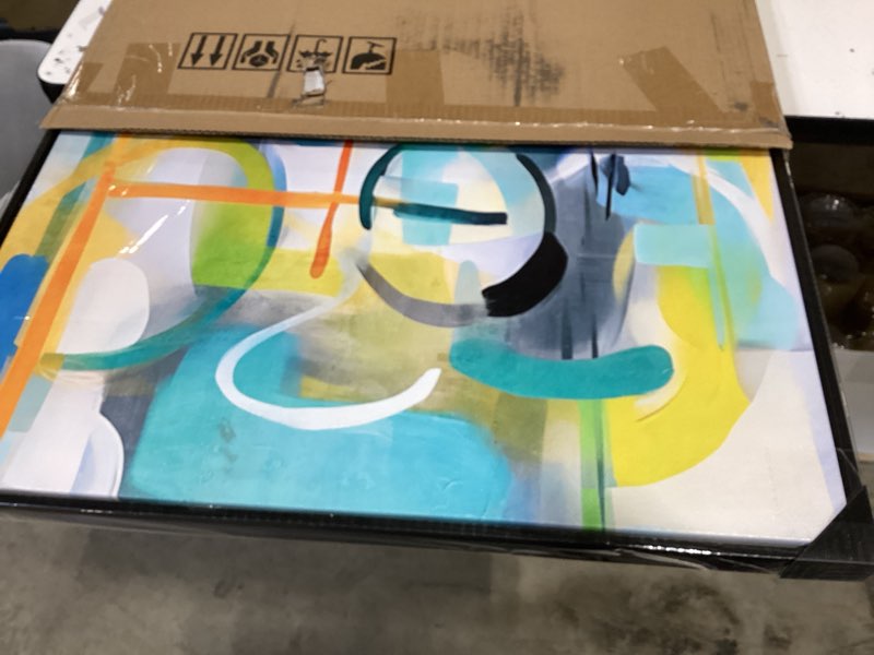 Condition photo showing New/Like New for mofutinpo abstract wall art - colorful canvas wall pictures with teal and blue line art - framed modern art for living room and bedroom wall decor - office wall art 2448 48"l x 24"w green