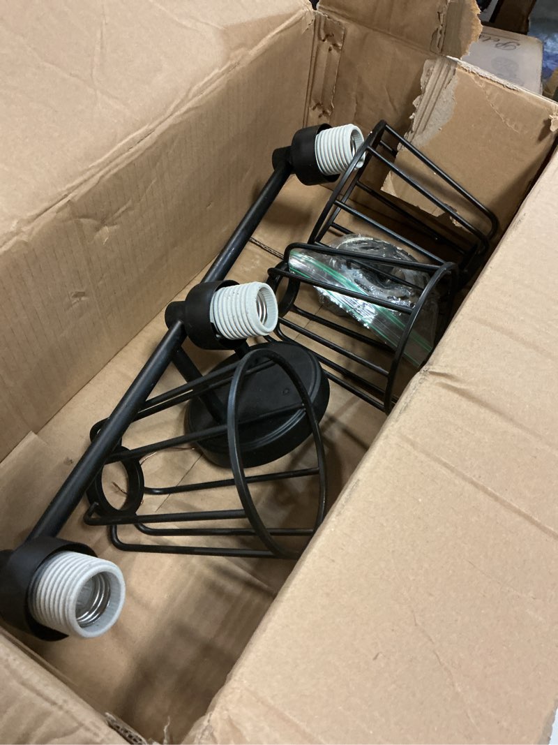 Condition photo showing Good Condition for XiNBEi Lighting Farmhouse Bathroom Light Fixtures, 3 Light Bathroom Vanity Light, Industrial Metal Cage Sconces Wall Lighting in Matte Black Finish XB-W1287-3-MB 22"