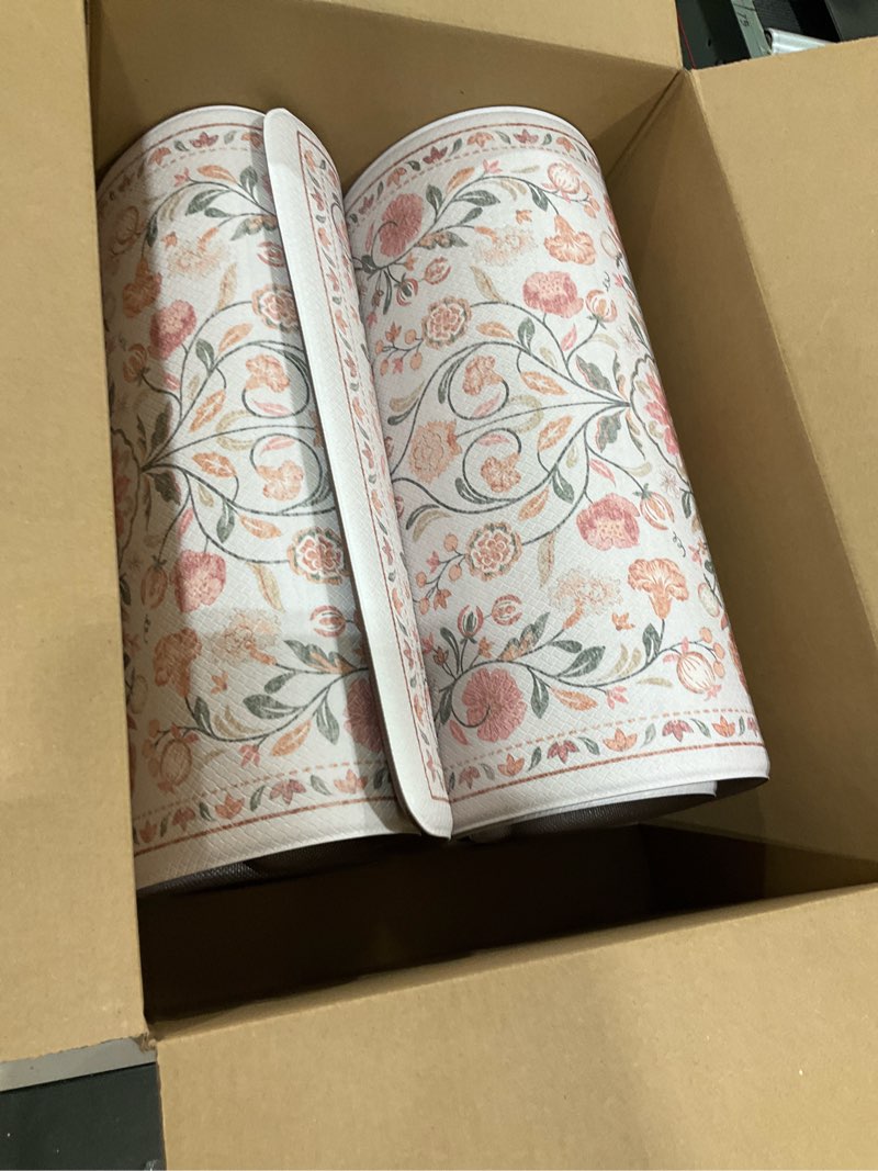 Condition photo showing Good Condition for KIMODE Anti Fatigue Mats for Kitchen Floor Non Slip,Farmhouse Boho Floral Standing Kitchen Rugs Sets of 2,Comfort Cushioned Padded Ergonomic Carpet for Laundry Sink Office,Beige 17.3" x 47 "+ 17.3" x 29 "--0.47 inches Beige