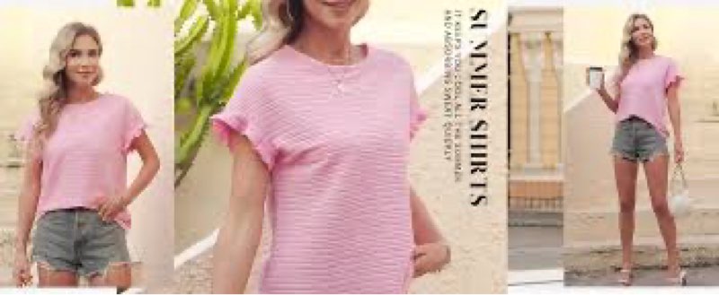 Samefar Womens Short Sleeve Tops Round Neck Ruffle Casual Summer Textured Work T Shirts Tee Blouse P