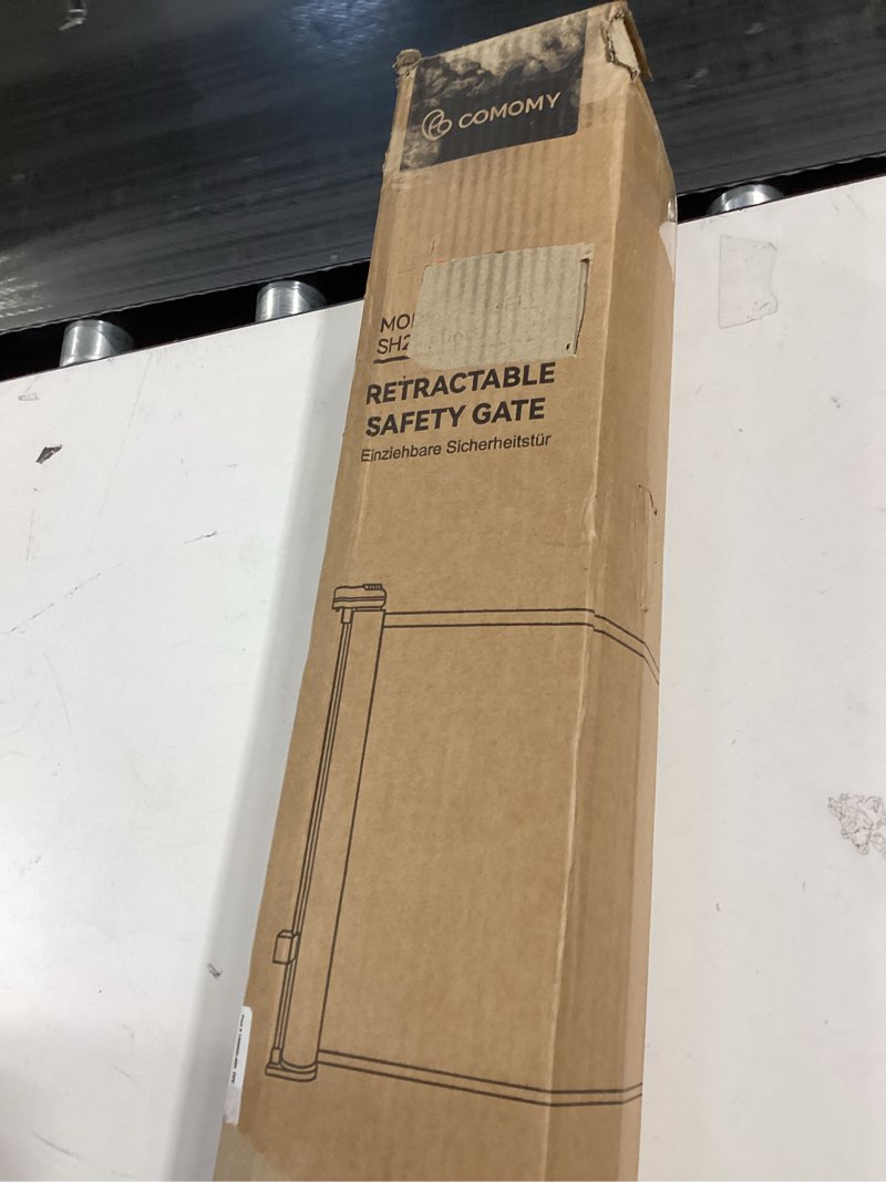 Condition photo showing New/Like New for COMOMY 118" Retractable Baby Gates Extra Wide, Retractable Dog Gate for Large Openings, Extra Long Dog Gates for The House, Extra Large Mesh Pet Gate for Stairs, Doorways, Hallways, Indoor&Outdoor Black 34" Tall x 118" Wide