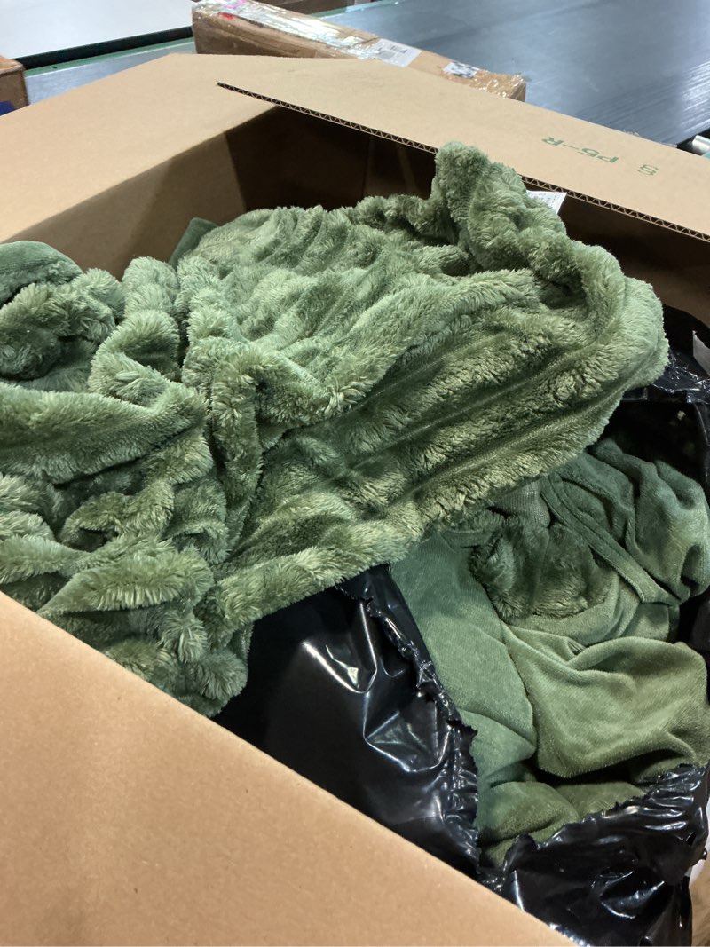 Condition photo showing As Is for exq home fluffy comforter set king size - super soft faux fur stripe jacquard comforter 3 pieces, olive green fleece bedding set,winter warm bed set,1 comforter with 2 pillowcases 12 olive green 3 piece-king (104"x90")