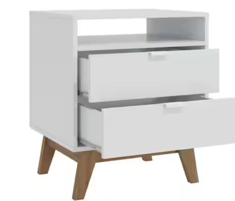 Meridian 2-Drawer Nightstand with Niche- In White/Light Brown - (24.40in. H x 21.25in. W x17.71 in. D)