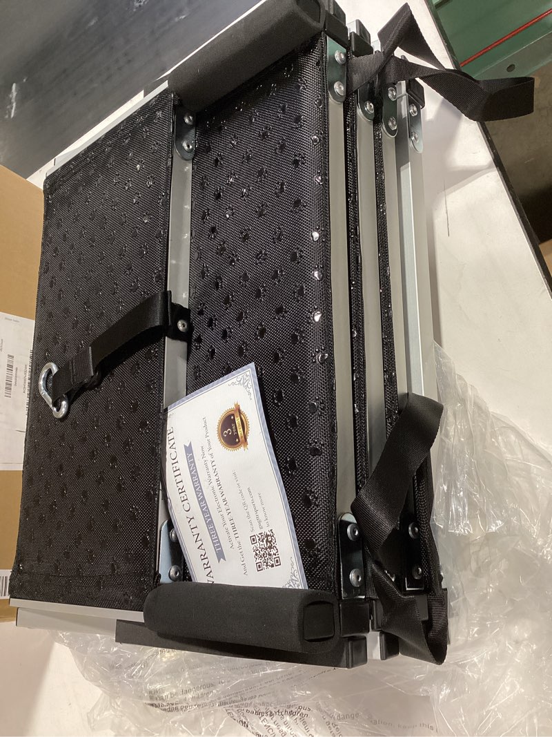 Condition photo showing Good Condition for dog stairs for car, foldable dog ramp for car with non-slip surface, portable stairs aluminum suv, high beds, truck, supports up to 150 lbs, 4 steps standard 4 steps