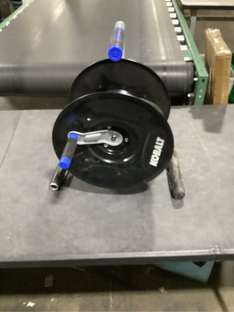 Condition photo showing As Is for kobalt steel 75-ft stand hose reel