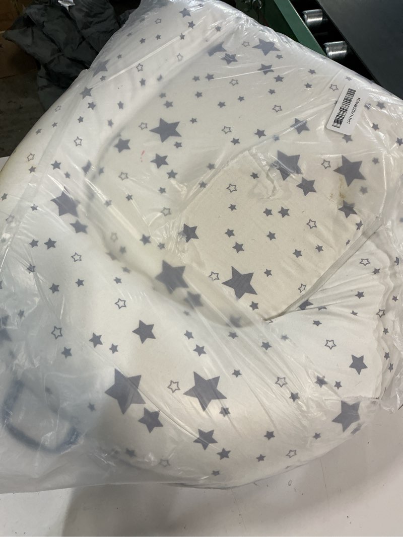 Condition photo showing As Is for Baby Lounger | Organic Cotton Infant Lounger | Reversible, Adjustable & Portable Floor Lounger | Soft, Breathable, Washable Cover Grey blue star
