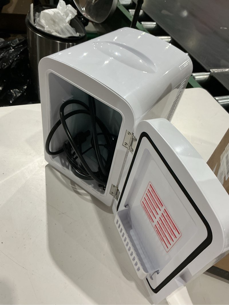 Condition photo showing Good Condition for electactic mini fridge, 4l/6 cans cooler & warmer portable compact refrigerator, small skincare fridge for makeup food and drinks, small cooler for bedroom, cosmetics, car, office, white white 4l