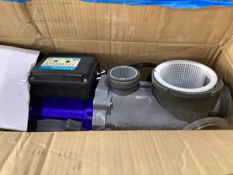 Condition photo showing As Is for aquastrong 2hp in/above ground pool pump with timer, 220v, 8917gph, high flow, powerful self primming swimming pool pumps with filter satin black