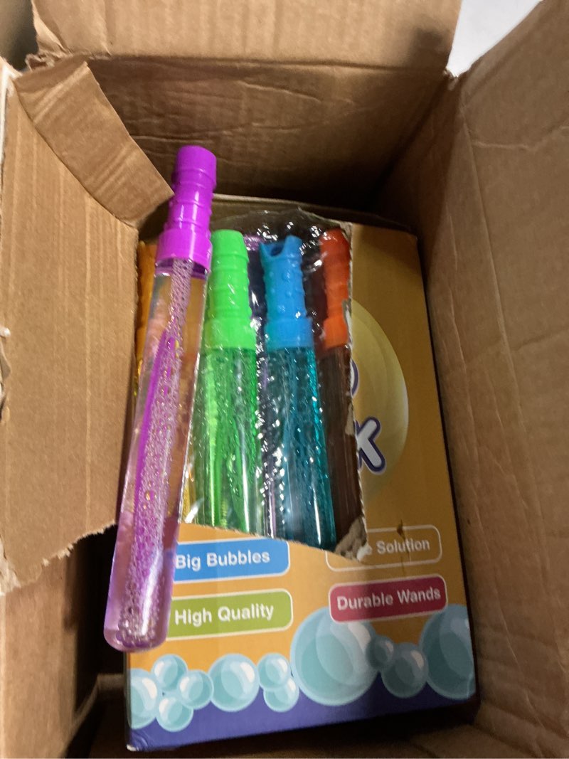 Condition photo showing Good Condition for jumlys 36 pack big bubble wands bulk in 6 colors, bulk party favors for kids, ideal for easter, summer, halloween, valentine, school classroom prizes for boys & girls, ideal goodies bags stuffers