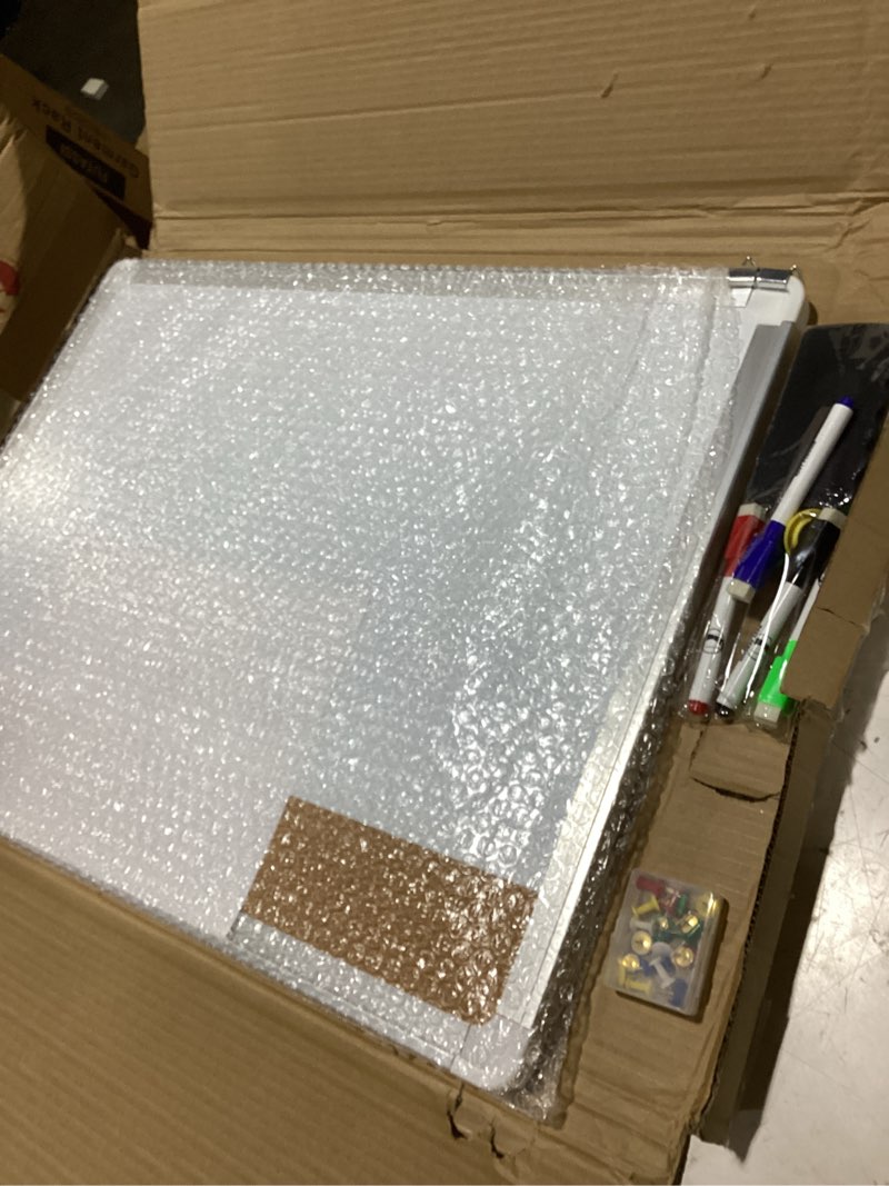 Condition photo showing Good Condition for white board cork board combo - dry erase bulletin board 24 x 18" with 1 magnetic eraser, 4 dry wipe markers, 4 magnets and 10 pins - small wall hanging notice tack whiteboard for home and office 24x18" white/cork