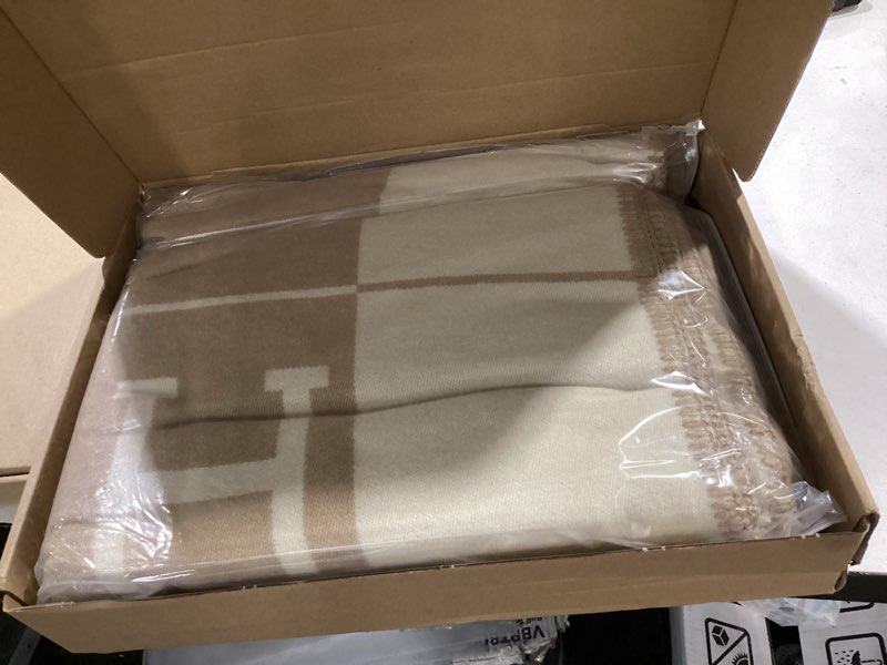 Condition photo showing Good Condition for fcteap h blanket soft throw blanket faux fleece cashmere plaid warm shawl thick knitted plush cozy comfy for women throw blanket for sofa couch bed queen king size 55x66 in (khaki)