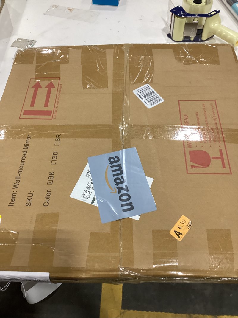 Condition photo showing As Is for VooBang Black Round Bathroom Mirror, 24 inch Circle Wall Mounted Hanging Mirror with Simple Modern Circular Metal Frame for Hallway, Entryway, Living Room, Black Frame Black 24"L x 24"W