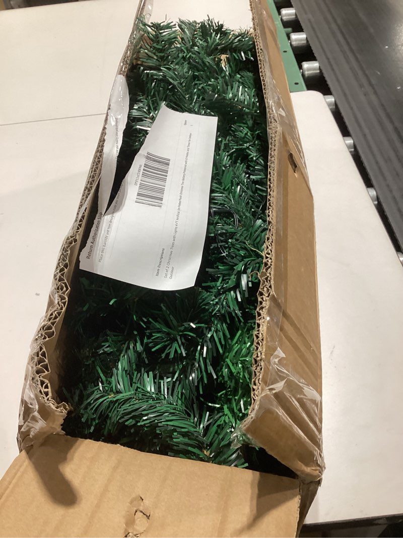 Condition photo showing As Is for Set of 2 Christmas Trees with Lights 4-FT Artificial Urn Potted Porch Christmas Tree Battery Powered with 8 Modes and Timer for Indoor Outdoor Christmas Trees-multicolor