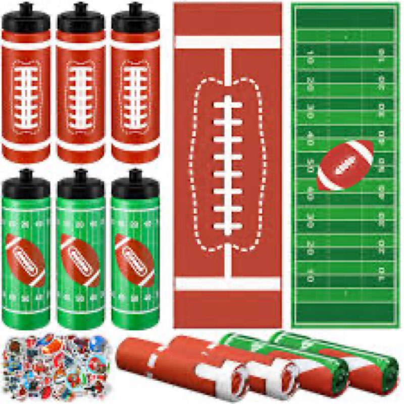 FuWeave 24 Pcs Football Water Bottle Football Cooling Towel Set with 50 Sticker Sports Party Favors 