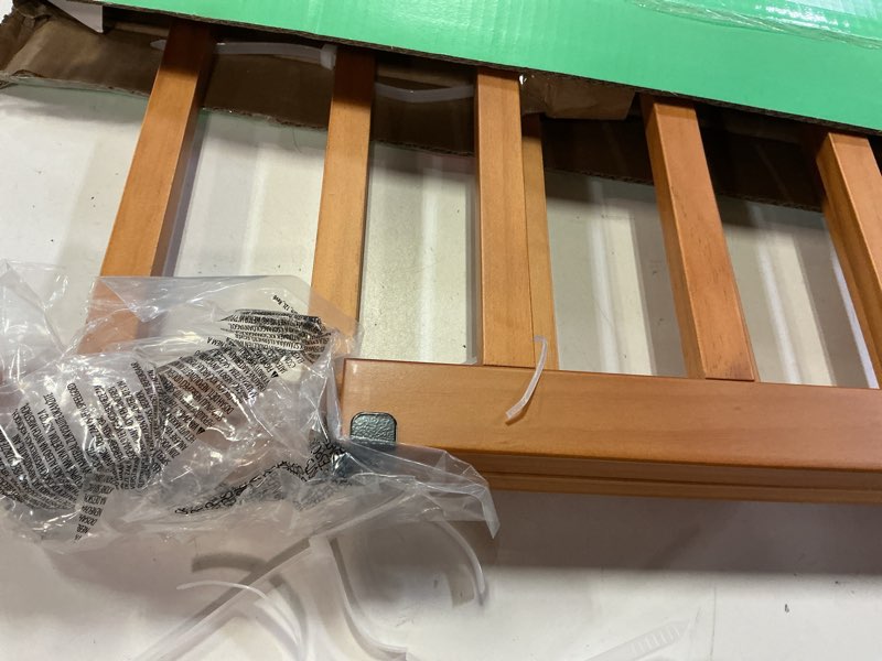 Condition photo showing Good Condition for ingenuity wood banister & stair safety pet and baby gate, 32"-48" wide, 33" tall, install banister to banister or wall, or wall to wall in doorway or stairway, banister and hardware mounts - cherry oak