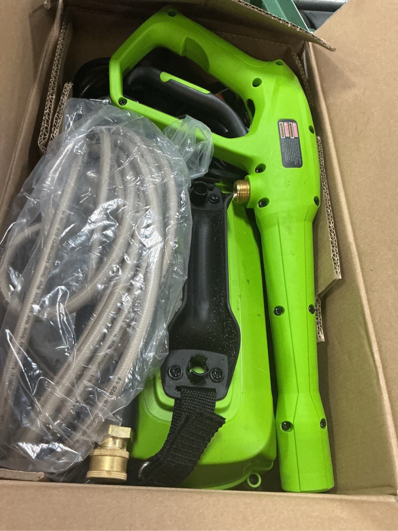 Condition photo showing As Is for greenworks 1800-psi 1.2-gpm cold water electric pressure washer with 2 spray tips