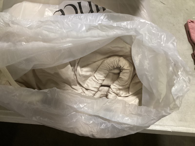 Condition photo showing As Is for european linen duvet cover set, king/calking, sand