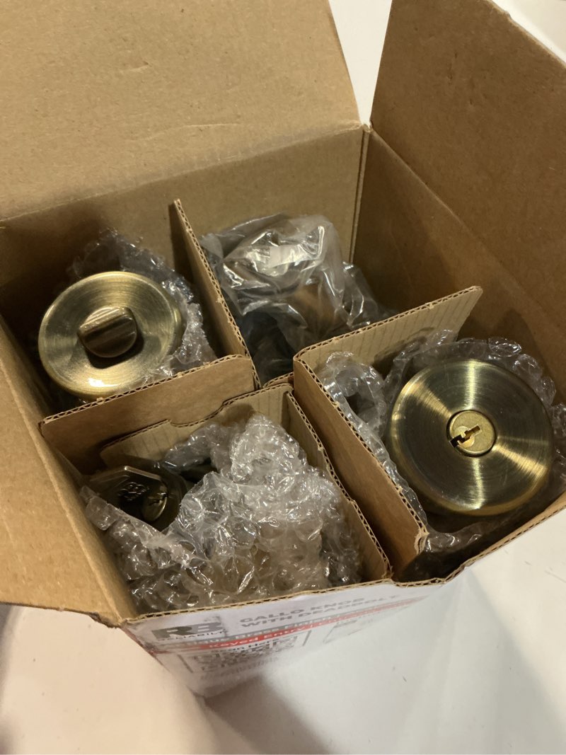 Condition photo showing Good Condition for reliabilt gallo antique brass traditional exterior single-cylinder deadbolt keyed entry door knob project pack 2 -pack
