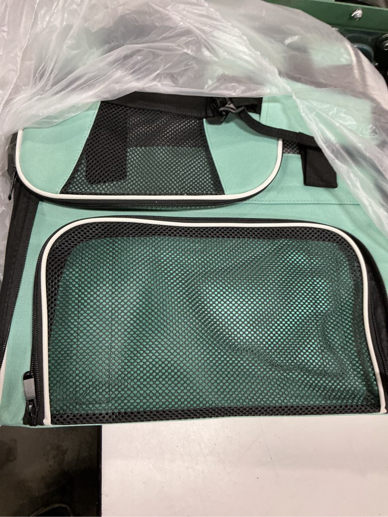 Condition photo showing Good Condition for cat carrying case pet dog carrier soft-sided cat bag airline approved, pet travel carrier up to 15 lbs, collapsible cats carrier dog carrier for medium small cats dogs(17x11x11 green) 17.0"l x 11.0"w x 11.0"h green