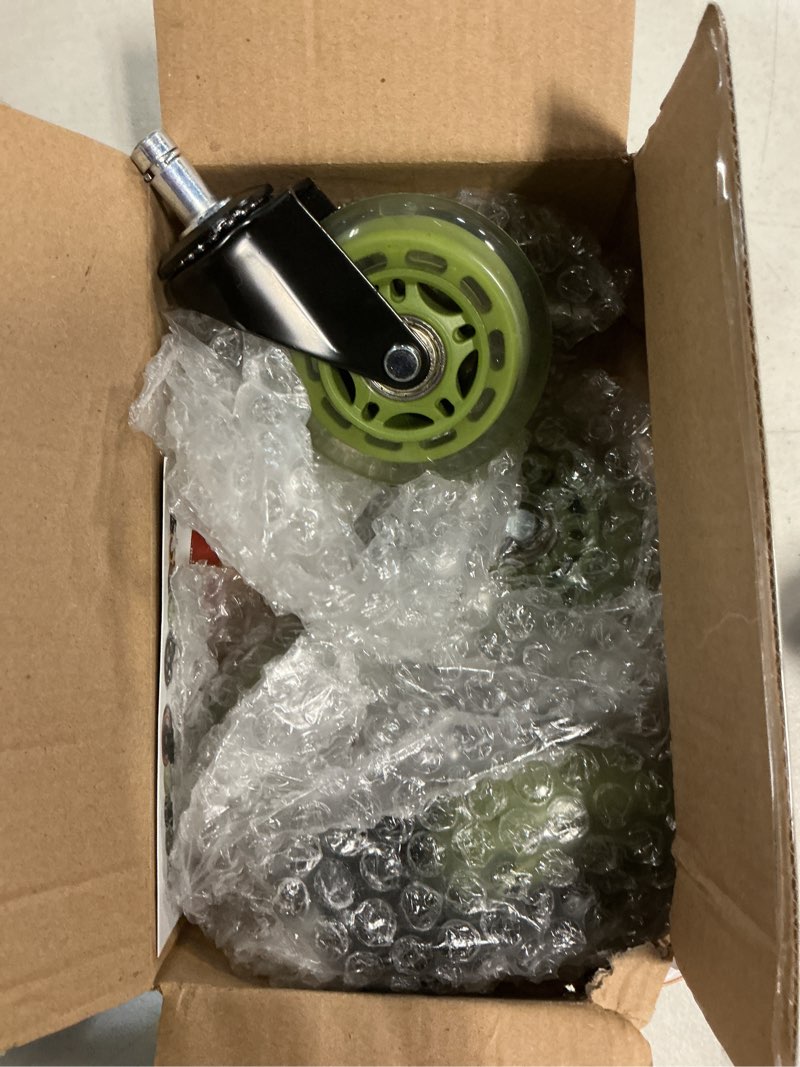 Condition photo showing Good Condition for office chair caster wheels replacement 3 inch roller blade, set of 5 | green heavy duty quiet no scratch gaming chair wheel for hardwood floor carpet, 11mm universal fit/not fit 1kea