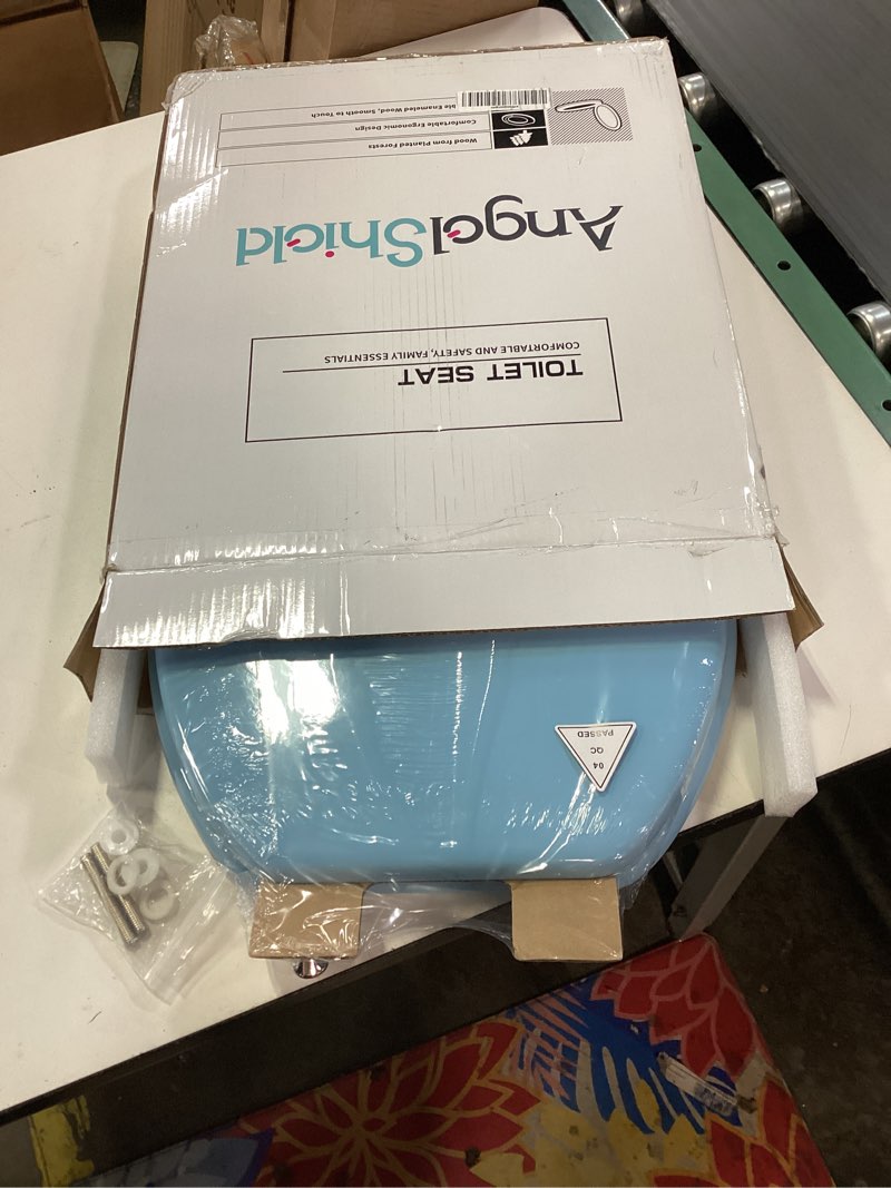 Condition photo showing New/Like New for Blue Round Toilet Seat Natural Wood Toilet Seat with Zinc Alloy Hinges, Easy to Install also Easy to Clean, Scratch Resistant Toilet Seat by Angol Shiold (Round, Blue) Round Blue