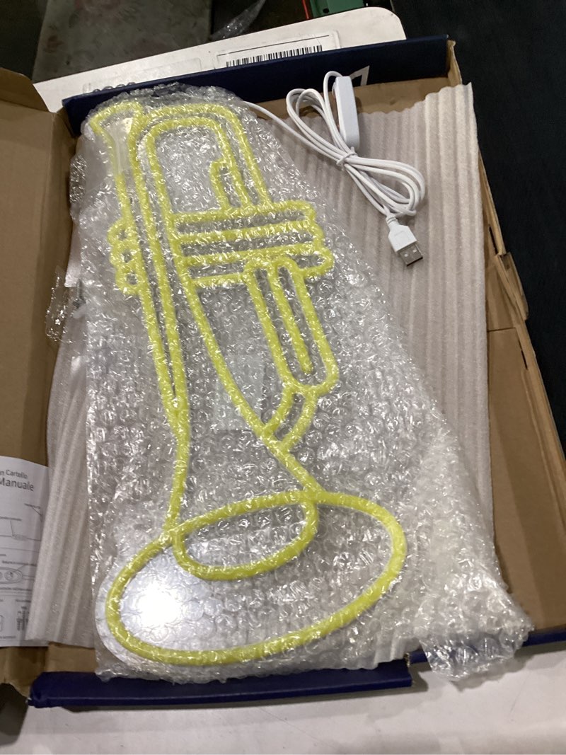 Condition photo showing New/Like New for coolgift mart trumpet neon sign, dimmable led trumpet room decor light with usb powered, decorations for bedroom living room club music studio, gifts for trumpet enthusiasts music lovers yellow-trumpet