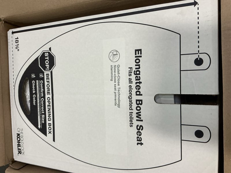 Condition photo showing New/Like New for Kohler K-20110-0 Brevia Elongated Toilet Seat with Grip-Tight Bumpers, Quiet-Close Seat, Quick-Attach Hardware, White