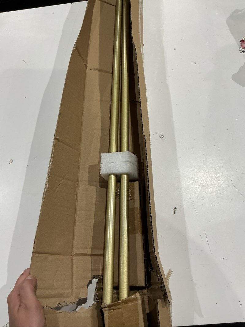 Condition photo showing Good Condition for mode simplicity collection 5/8" diameter curtain rod set with modern ball curtain rod finials (brushed gold, fits 72” to 144” windows) brushed gold fits 72” to 144” windows