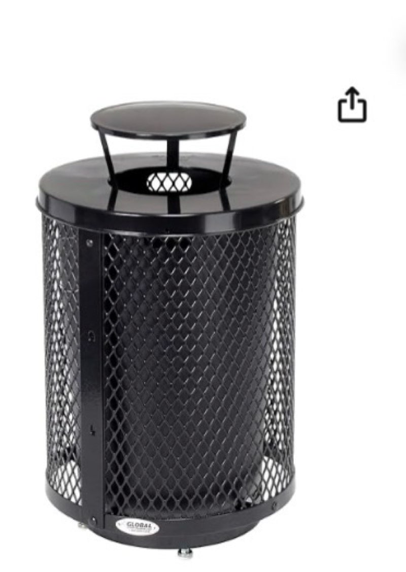 Global Industrial Outdoor Diamond Steel Trash Can with Rain Bonnet Lid, Raised Base and Plastic Liner, 36 Gallon Capacity, Black, Thermoplastic Coating, 23-1/2\" Diameter, 43-1/2\"H(similar)