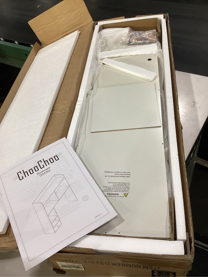 Condition photo showing New/Like New for choochoo desktop bookshelf, 36.4" tall countertop desk hutch with 5 shelves and 1 drawer for computer desk, desk shelf organizer for dorm office home,white white without led