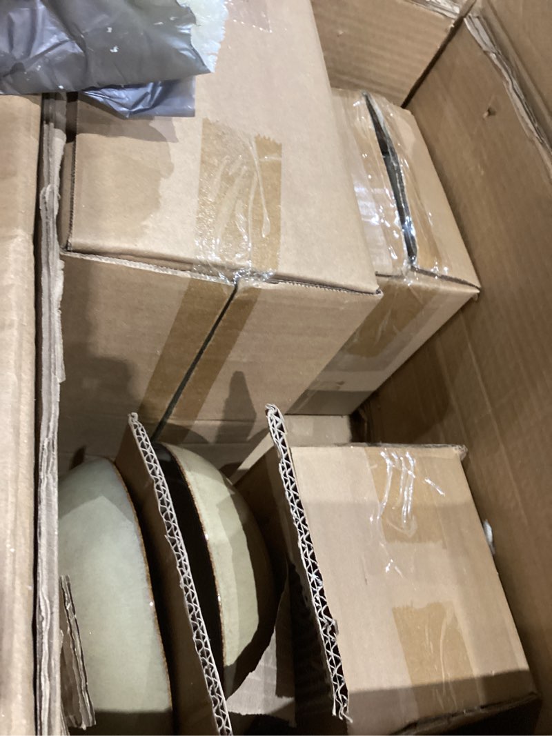 Condition photo showing As Is for incomplete *****haware dinnerware sets, 24-piece stoneware plates and bowls set, dish set for 8, ceramic dishware for home restaurant, chip and scratch resistant, microwave and dishwasher safe, reactive sandy khaki reactive sandy khaki 24 pieces- service for 8