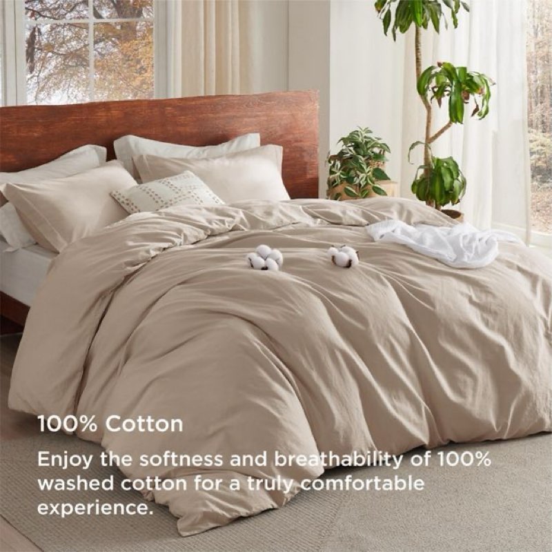 100% washed cotton duvet cover queen size beige minimalist cotton duvet cover for all seasons gentlesoft™ plain simple bedding set mother's day gift