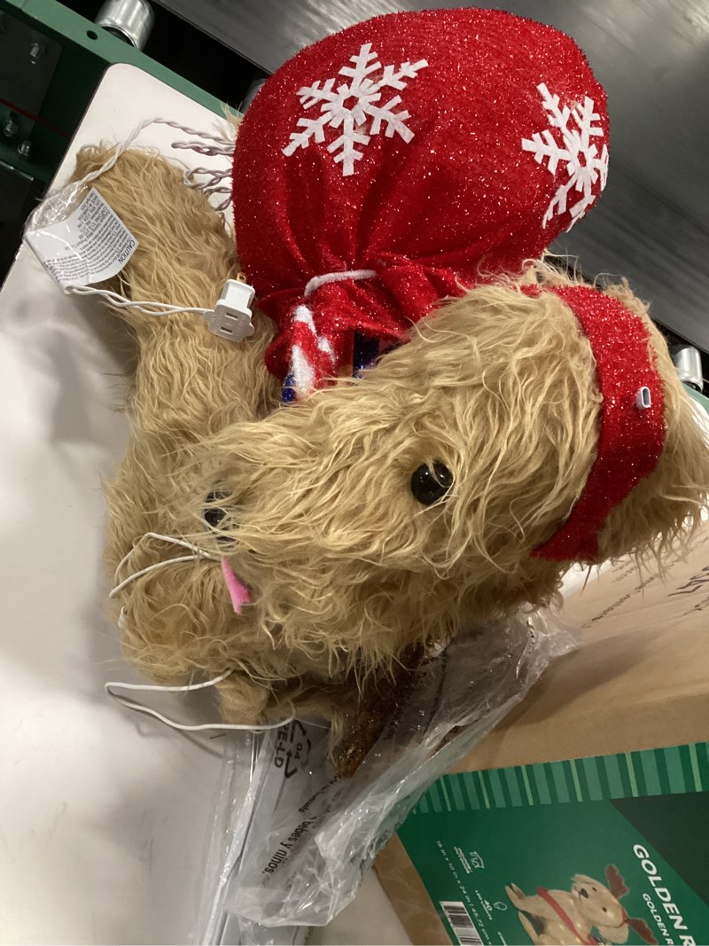 Condition photo showing As Is for Holiday Living 2-ft LED Retriever with Backpack Decoration in the Outdoo