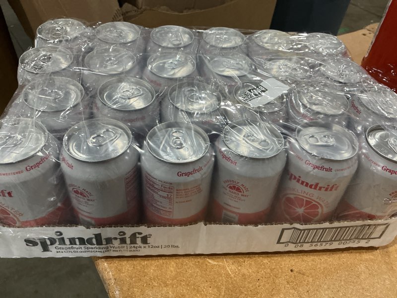Condition photo showing New/Like New for best by may 7. 2026 spindrift sparkling water, grapefruit flavored, made with real squeezed fruit, (only 15 calories per can), 12 fl oz (pack of 24) grapefruit 12 fl oz (pack of 24)