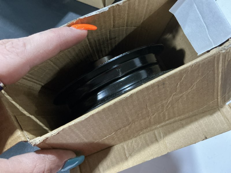 Condition photo showing Good Condition for 604219 flat idler pulley compatible with hustler 604219 dash 34" 42" raptor 36" 42" 48" 52" 54" lawn mower deck replace 126123 31406075f idler pulley for 939223 938498 938977 933614 934802