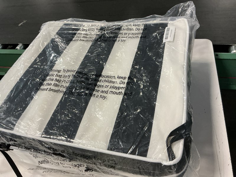 Condition photo showing Good Condition for outdoor chair cushions 18.5x16 inch, water repellent patio seat cushions with adjustable straps, fade resistant all weather pads for garden lawn patio furniture, set of 2, black white 18.5x16x3 inch-square (2 pack) black white