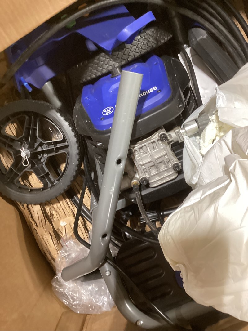 Condition photo showing As Is for Westinghouse WPX3400e Electric Pressure Washer, 3400 Max PSI and 2.0 Max GPM, Brushless Motor, Onboard Soap Tank, Spray Gun and Wand, 5 Nozzle Set, for Cars/Fences/Driveways/Homes/Patios/Furniture