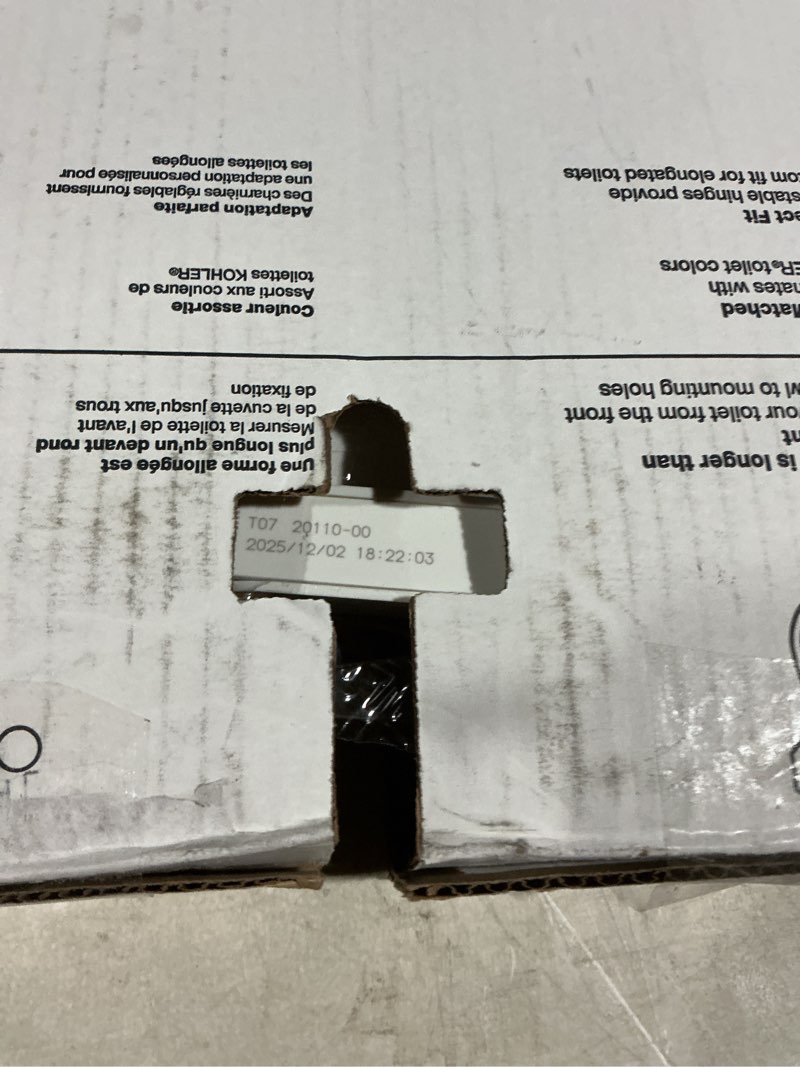 Condition photo showing As Is for KOHLER 20110-0 Brevia, Slow Close Toilet Seat, Elongated Toilet Seat, Grip-Tight Bumpers Quick-Attach Hardware, White White Elongated Quiet-Close