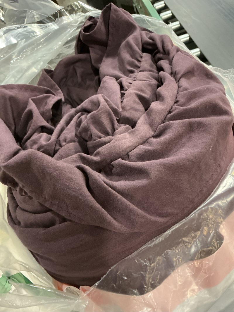 Condition photo showing As Is for Full Comforter Set - 7 Pieces Ruffle Purple Bedding Sets, Shabby Chic Farmhouse Bed in a Bag Full with Ruffle Comforter, Floral Sheets, Pillowcases & Shams Dark Purple Full