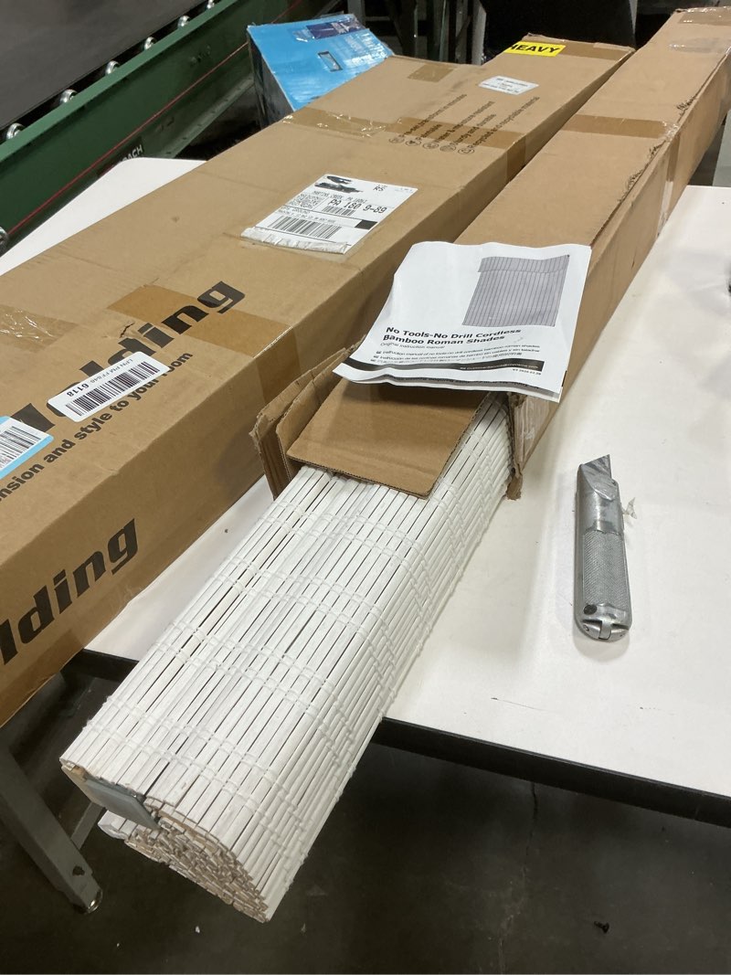 Condition photo showing Good Condition for LazBlinds Cordless Bamboo Roman Shades, Custom Light Filtering Window Treatment, Roll Up Retro Bamboo Blinds for Windows, Ceylon Vintage White Light Filtering - Ceylon Vintage White Custom Size