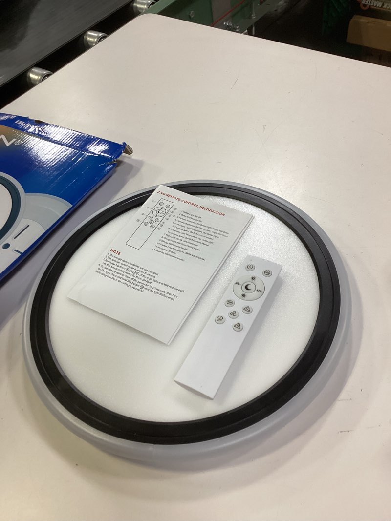 Condition photo showing Good Condition for BLNAN RGB Led Flush Mount Ceiling Light with Remote Control, 13Inch 24W 2400LM 3000K-6500K Dimmable Color Changing Wired Light Fixture, Colorful for Bedroom Kids Room Party Festival, Black Black (RGB+Rotating Color)