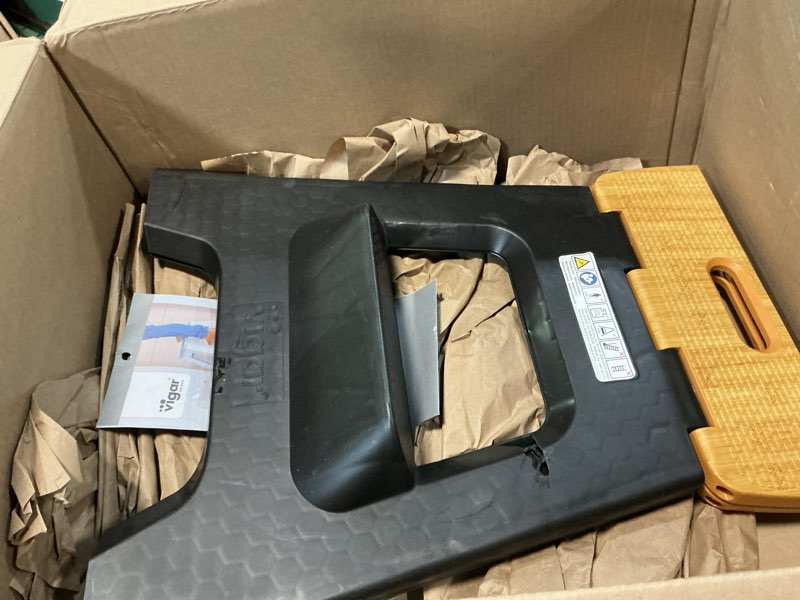 Condition photo showing Good Condition for vigar compact step stool foldable, 16-inch two-step stools for adults up to 330 pound, lightweight stool, non-slip folding step stool, black, bamboo print on top black, bamboo on top 16-inches, 2-step stool