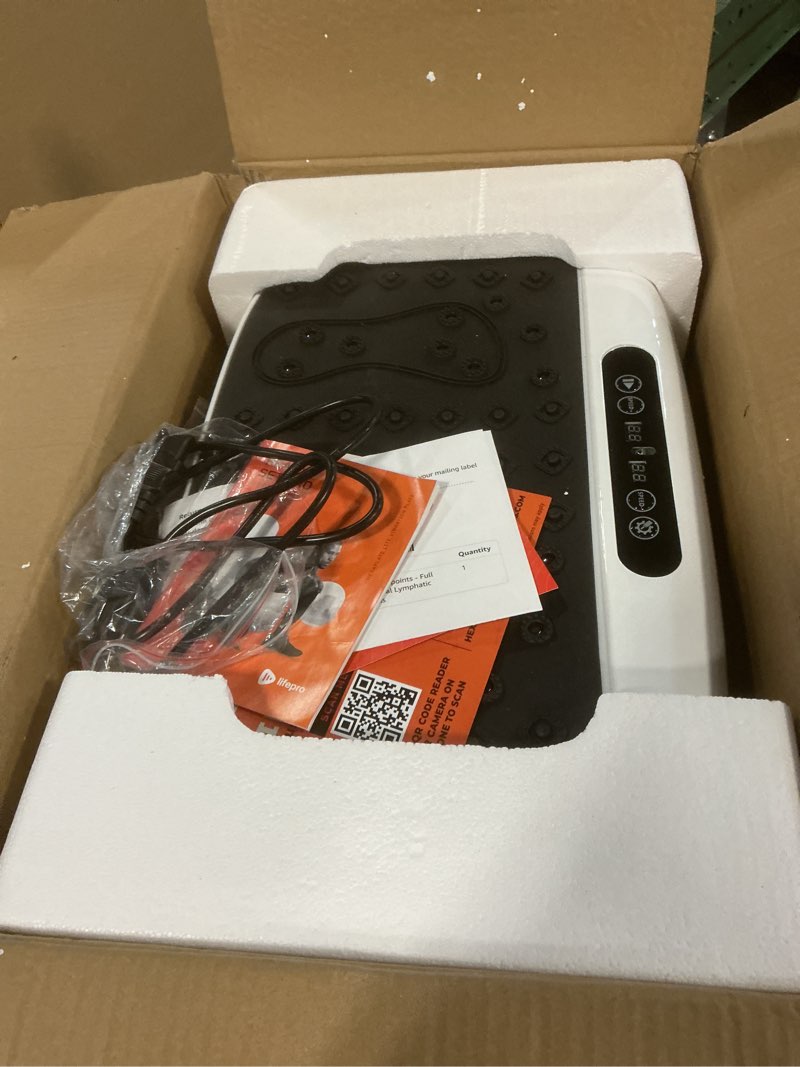 Condition photo showing As Is for Lifepro Vibration Plate Exercise Machine with Magnetic Acupoints - Full Body Vibration Platform for Beginners and Recovery - Ideal Lymphatic Drainage Massager for Muscle Toning and Overall Fitness White